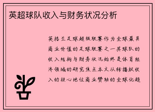 英超球队收入与财务状况分析